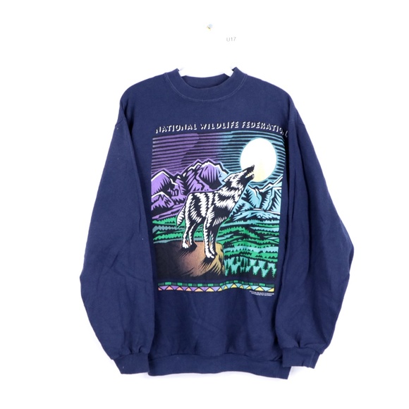 90s Streetwear Mens Large Wildlife Wolf Sweatshirt - Picture 1 of 8